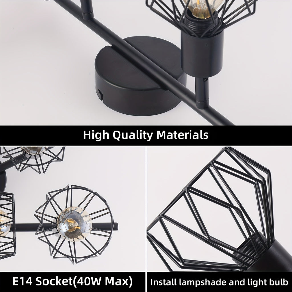 LED Ceiling Spot Light 6 Heads - Ceiling Light Spot E14 Swivel - Black 6-Head Ceiling Spot Light - Vintage Light for Living Room, Kitchen, Bedroom, Bulbs Not Included, Ideal Christmas Gift and Office/Hotel Decoration