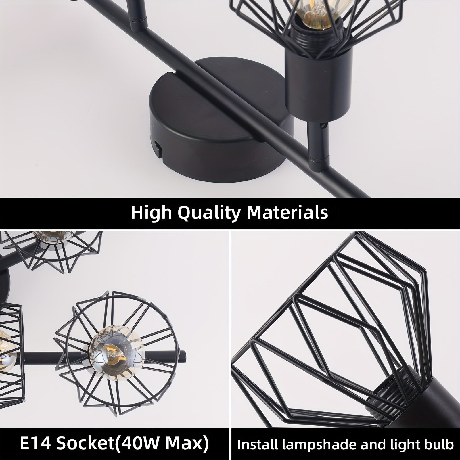 LED Ceiling Spot Light 6 Heads - Ceiling Light Spot E14 Swivel - Black 6-Head Ceiling Spot Light - Vintage Light for Living Room, Kitchen, Bedroom, Bulbs Not Included, Ideal Christmas Gift and Office/Hotel Decoration