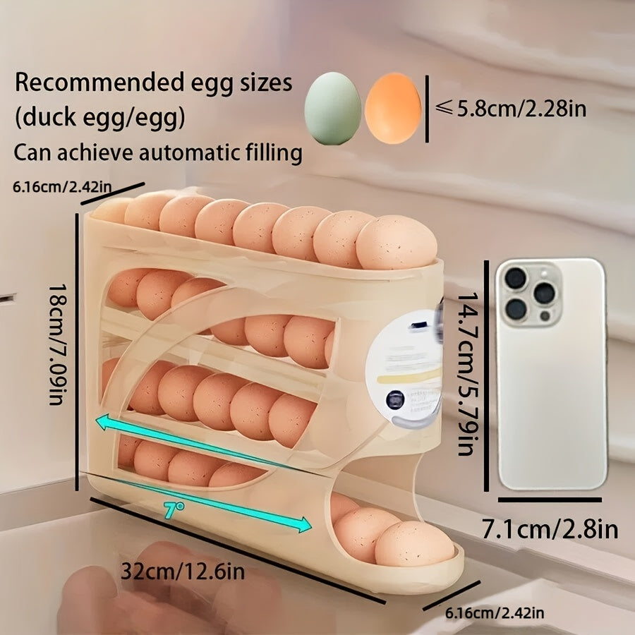 1Pc Stackable Refrigerator Egg Holder, Auto Sliding Design, Space-Saving Large Capacity Storage, Transparent PP Material, Fresh-Keeping Space-Saving Kitchen Gadget, Fridge Egg Rack