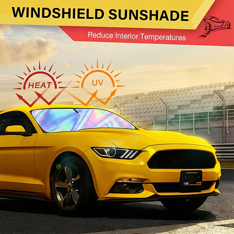 2026 New Portable Car Windshield Sunshade, 31.5*55.91" Titanium Silver, Foldable Four-Layer Diamond Mesh Sunshade, Heat Insulation & UV Protection, Easy to Install, Fits Most Vehicles