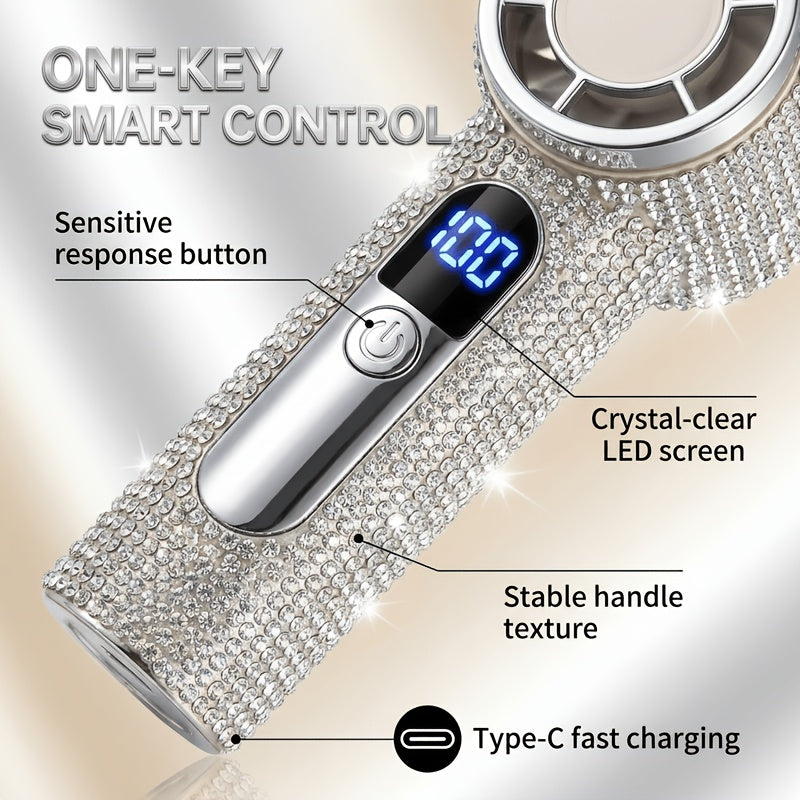 New Rhinestone Turbo High-Speed Handheld Fan, 100-Step Stepless Speed Regulation, Must-Have for Outdoor Travel & Activities, Portable Mini Fan with Strong Wind & Long Battery Life