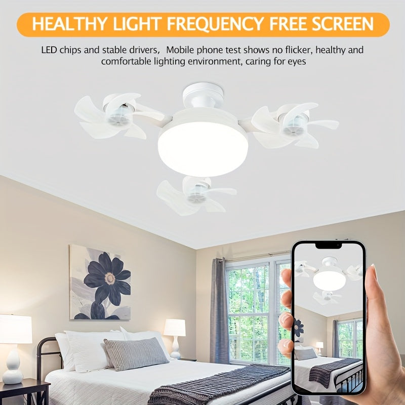Drone Shaped Ceiling Fan with Light, LED Bulb with Remote Control, Dimmable Brightness, 3 Speed Levels, E26 Lamp Base, Quiet Operation, Lightweight & Easy Installation