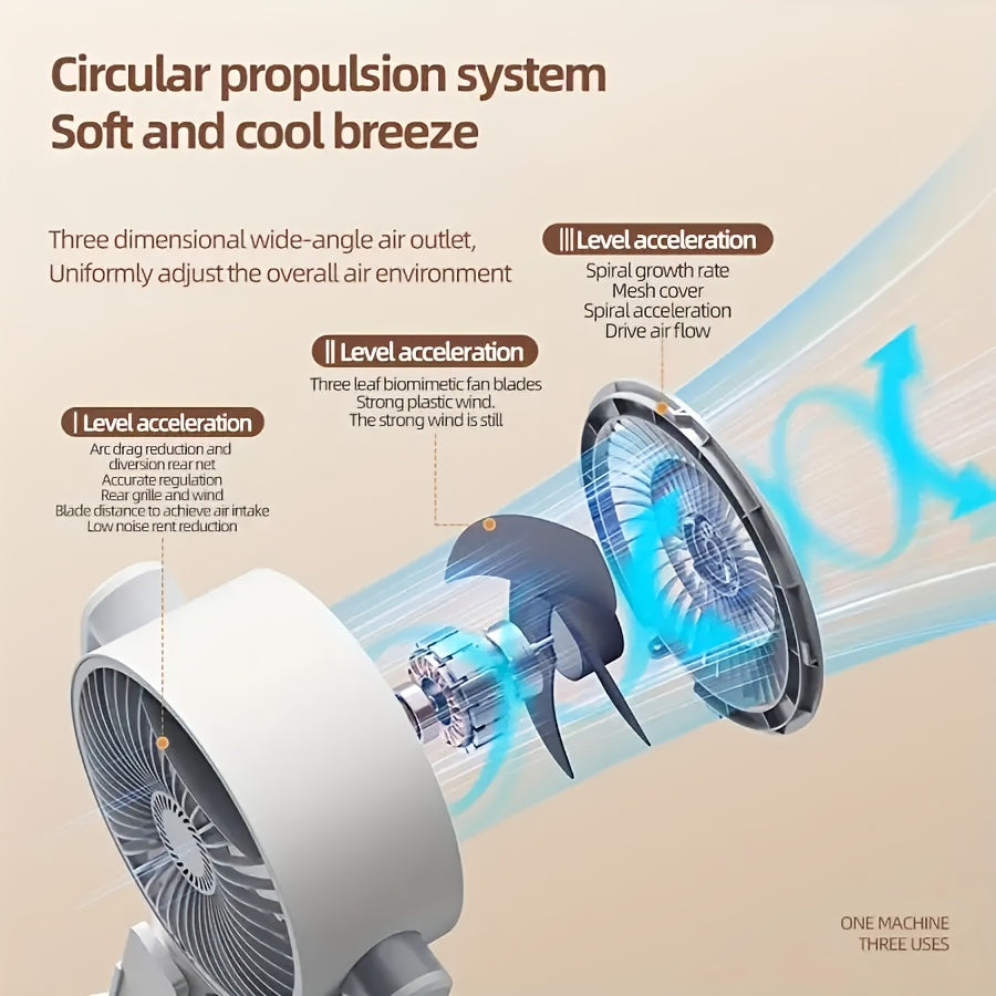 Height Adjustable Fan, 5 Wind Speed Levels, Type-C Charging Port, Lithium Battery Powered, Remote Control Operation, USB Charging Port, Perfect Christmas Gift