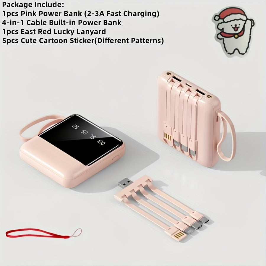 LADAPU 10000mAh Mini Cute 5W Slow Charging/15W Fast Charging/22.5W Super Fast Charging Power Bank, Large Capacity Rechargeable Portable Mobile Phone Charger, Built-in 4-in-1 Detachable Cable, Ultra-bright LED Light, Outdoor Travel Battery Packs