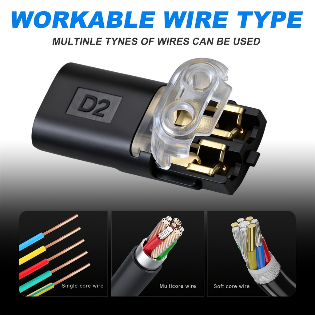 15/70-Pack Wire Splice Connectors, No-Strip Quick Connect Electrical Splice Clips, 2 Pin 2 Wire, for 0.06-0.08 inch (AWG22-AWG18) Wire Size, PVC Insulated, Copper Contacts