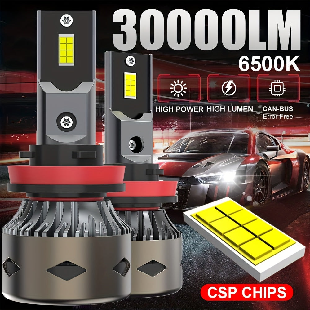 2 LED Car Headlights, 6500K White Light, High/Low Beam Dual Mode, 600% Brightness Increase, CSP Chip, Aluminum Housing, 12-24V Voltage, Battery-Free Installation, Compatible with H4 H1 H7 H11 9005 9006 9012 HB3 HB4