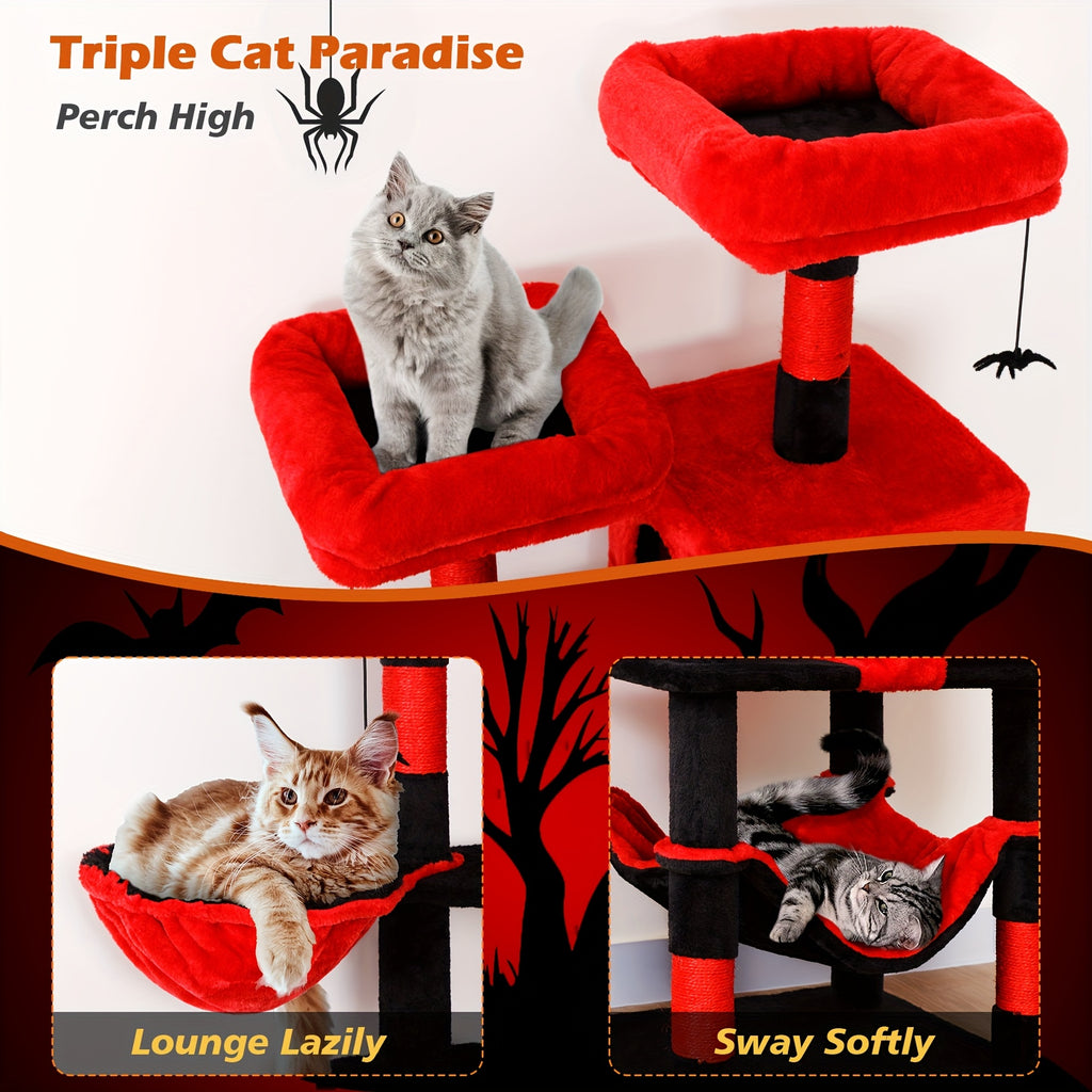 AMHANCIBLE 71/84 英寸猫树，适用于大型猫咪的猫树塔，带猫抓柱、栖息处、猫屋、悬挂玩具、猫树塔，弹簧