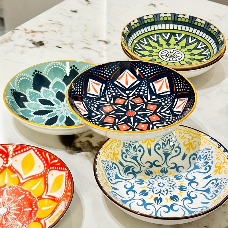 6-Piece Set – Ceramic Bohemian Plates, Salad Plate, Dessert Bowl, Snack Dish, Multi-Functional Kitchen Tableware – Dishwasher, Oven & Microwave Safe – Perfect for Hot Pot, Camping, Picnic