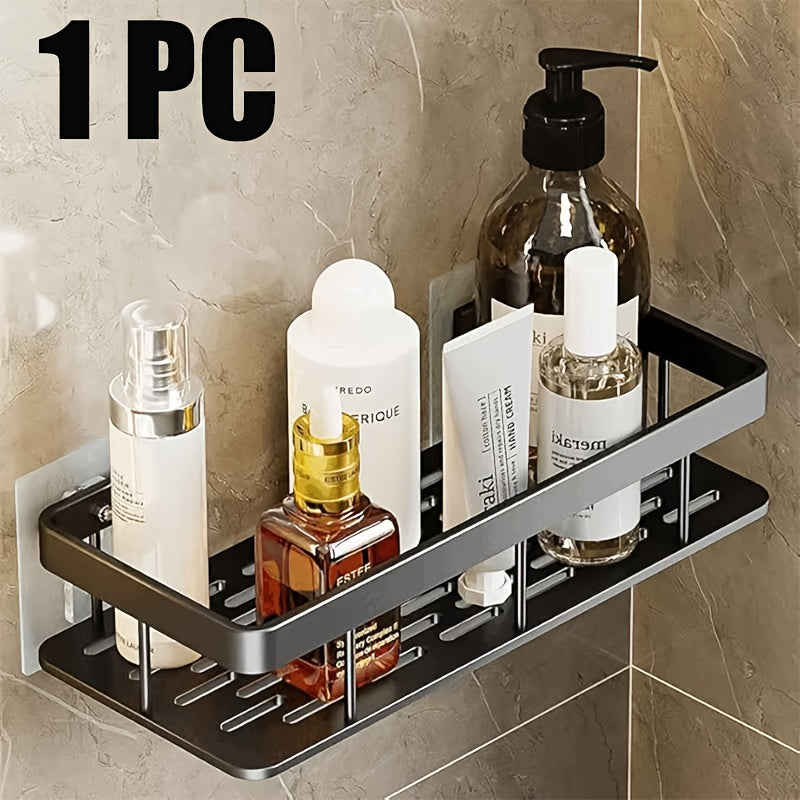 1/2/3-Piece Metal No-Drill Bathroom Shelf - Thickened & Easy Install, Wall Mount Storage Rack, Large Capacity Black-Silver Multi-Functional Holder for Bathroom & Toilet