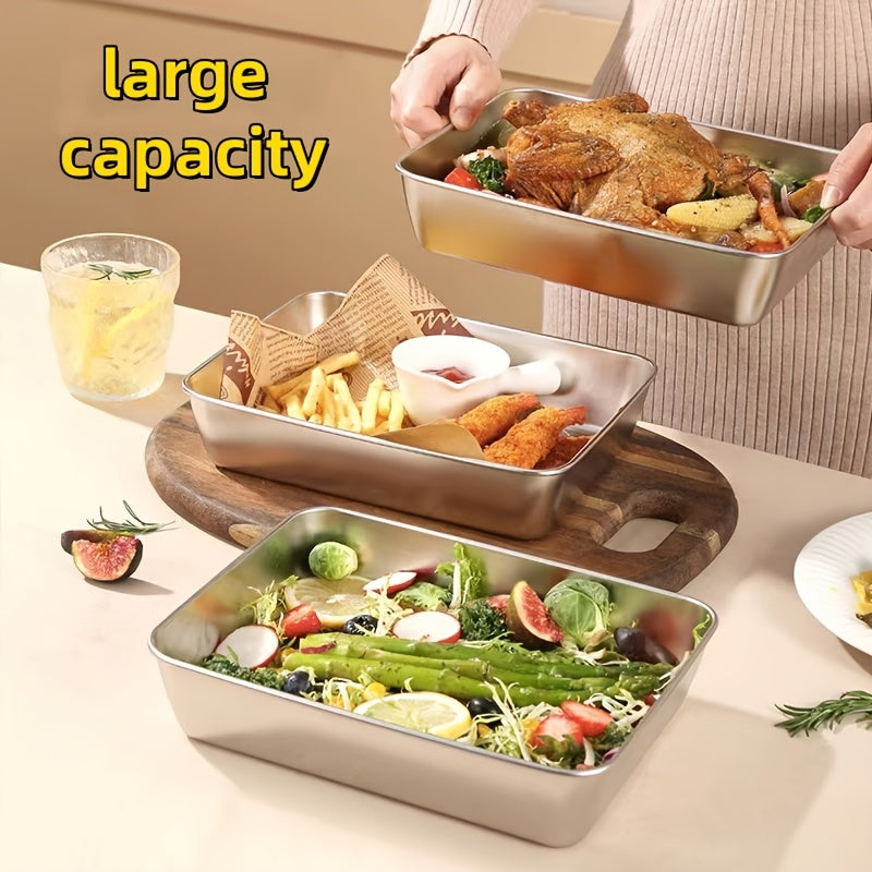 Stainless Steel Bread Tray Set of 3, Kimchi Plate, Oven-Safe Heat-Resistant Pan, Tray for Dipping Flour for Fried Foods, Thick Durable Material, Dip Tray, Cake Baking, Kitchen Storage, Kitchen Accessories, Kitchen Gadgets, Kitchen Supplies