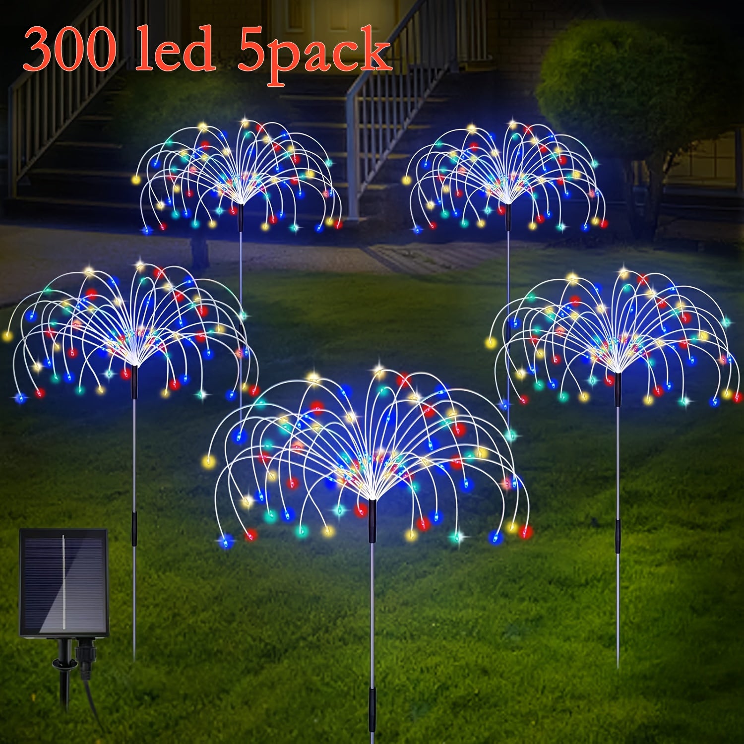 FACHOI 5件套-400颗LED太阳能烟花灯 5件套-300颗LED智能光感DIY太阳能装饰灯 适用于商业街、小径装饰、花园露台 4件套-320颗LED 8种照明模式 4件套-240颗LED 白光/彩光/暖光