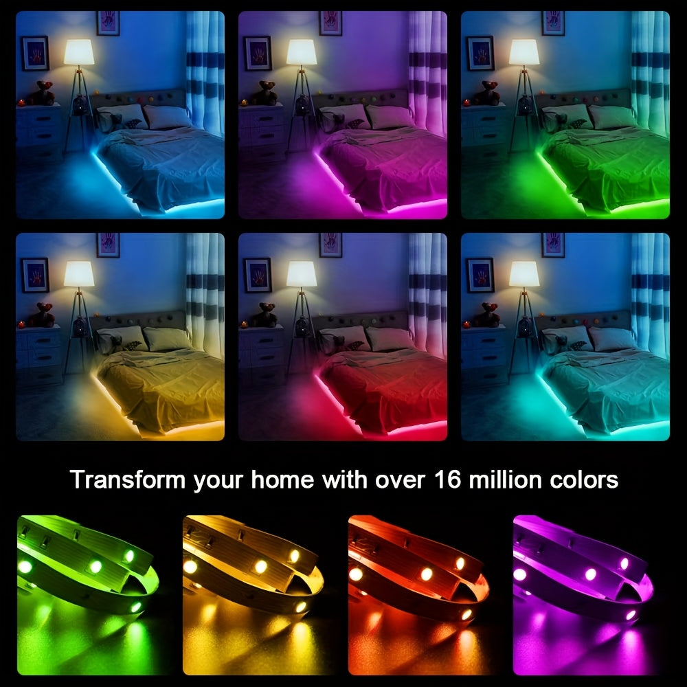 RGB LED灯带，USB 5V供电，3键控制器，可变色可调光，适用于派对氛围、电视背光、卧室、客厅、家居装饰、环境照明、DIY小夜灯、USB小工具、仙女灯、情绪灯、游戏桌搭配灯