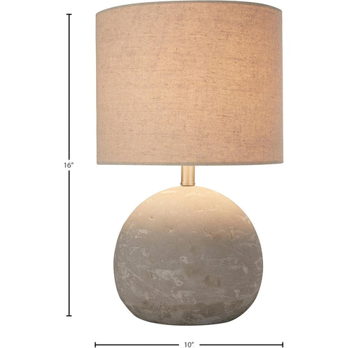 16-inch stone and beam industrial style round concrete table lamp, with bulb and beige lampshade