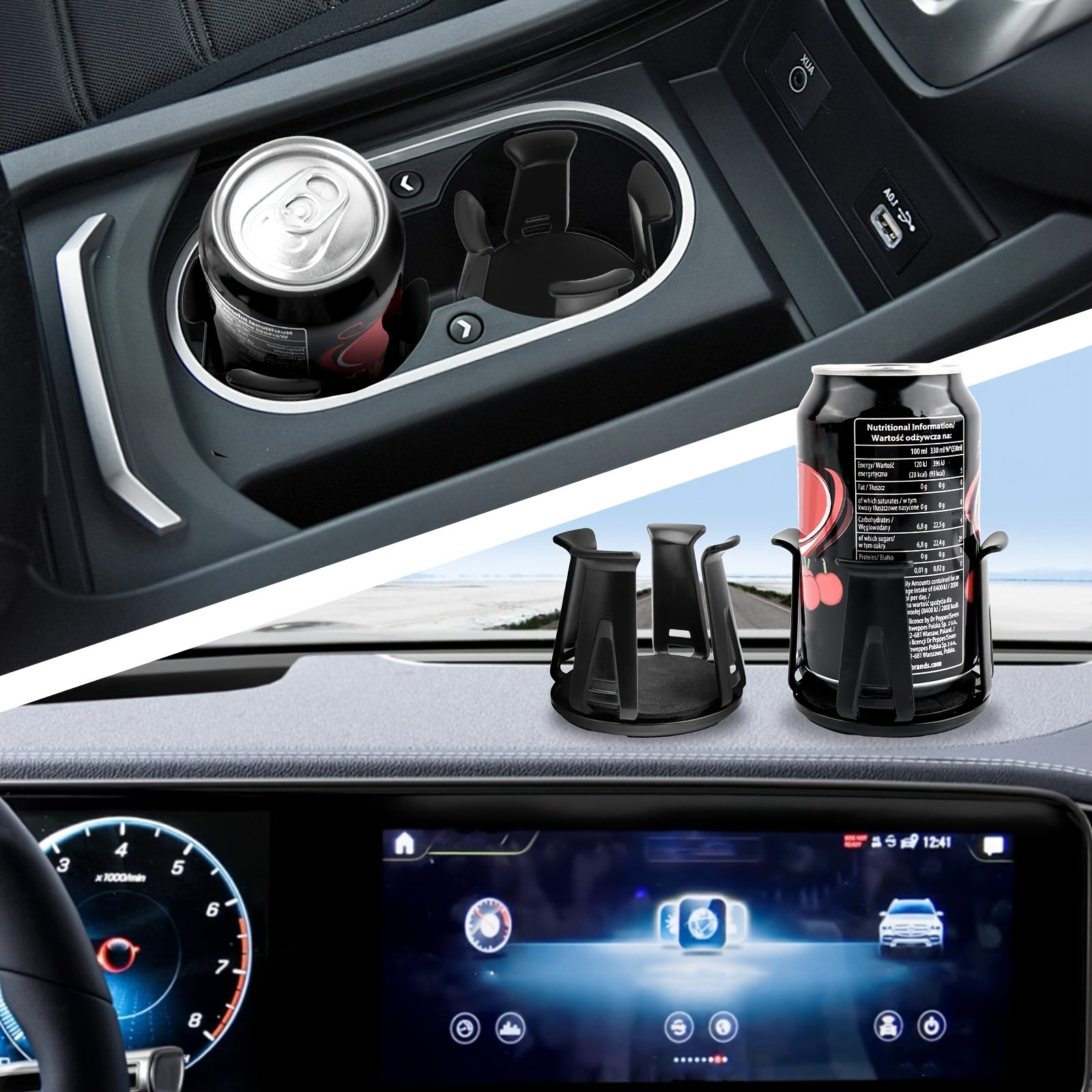 1/2 Pack Car Cup Holder Adapter, 2026 Upgraded Car Cup Holder Adapter with Self-Adjusting Clamping Arms, Built-in Adhesive for Securing Cups and Drinks, Essential Car Cup Holder Adapter