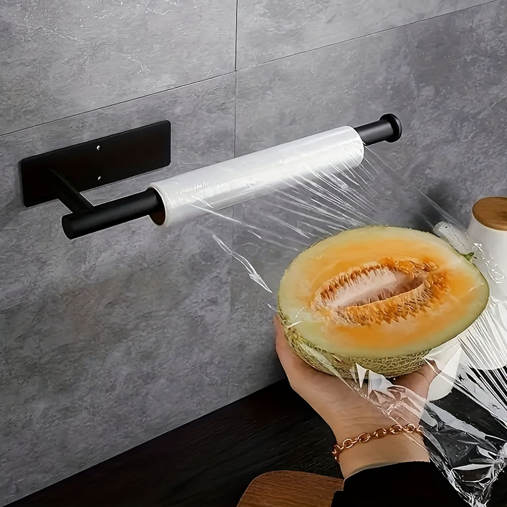 1pc No-Drill Self-Adhesive Wall Mount Paper Towel Holder - Stainless Steel Kitchen & Bathroom Organizer for Roll Paper, Cling Wrap, Towels & Utensils, Modern Space-Saving Design, Drill-Free Install, Sleek Metal Finish, Easy Setup