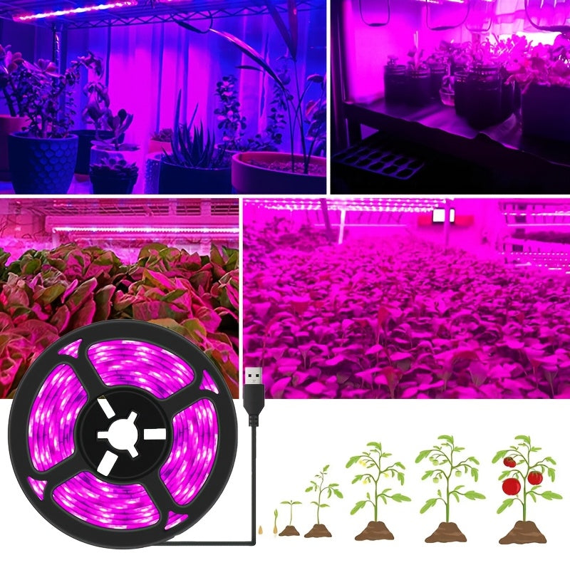 118.11 Inch LED Plant Light Strip, USB Smart Grow Light Strip, 5V 2835 Full Spectrum Grow Lamp, Supplemental Light for Vegetables, Flowers & Succulents, USB Powered, Easy to Use, Boost Plant Photosynthesis