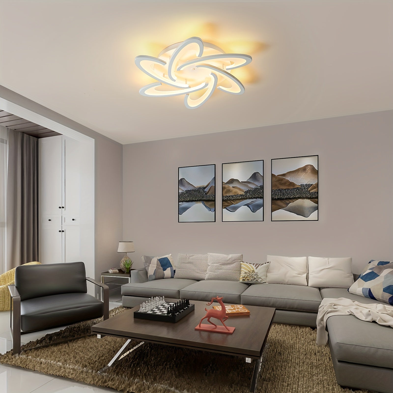 Qcyuui dimmable LED ceiling light - 31.1-inch flush mount modern lighting fixture, 3360LM, 3000K-6000K adjustable color temperature, suitable for living room, kitchen, bedroom and dining room