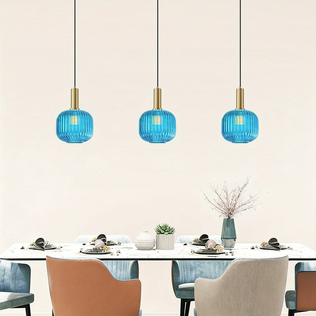 Blue glass modern minimalist pendant light, suitable for dining room, living room, kitchen, bulb not included