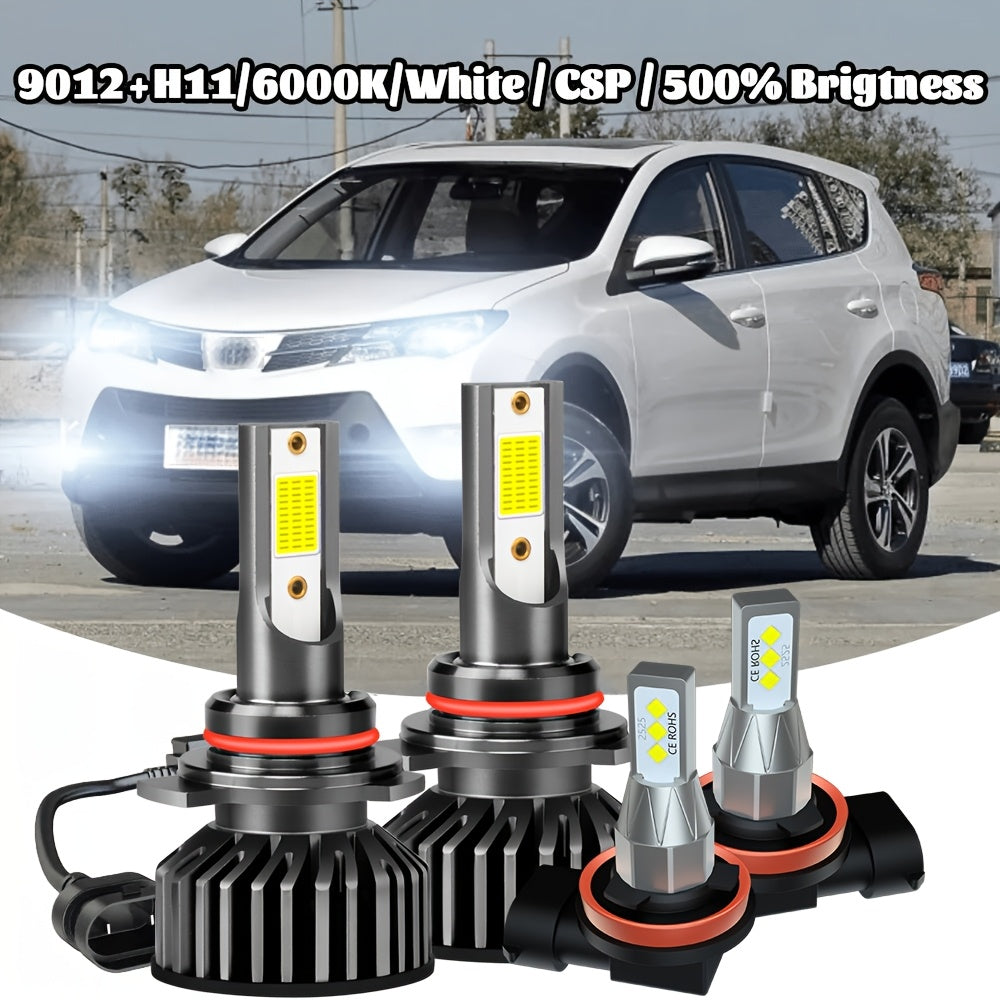 4 Pcs 6000K White LED Headlight Bulbs Hi/Lo Lighting Gimbal Light Bulb Set for Toyota RAV4 2016 2017 2018, No Battery Included