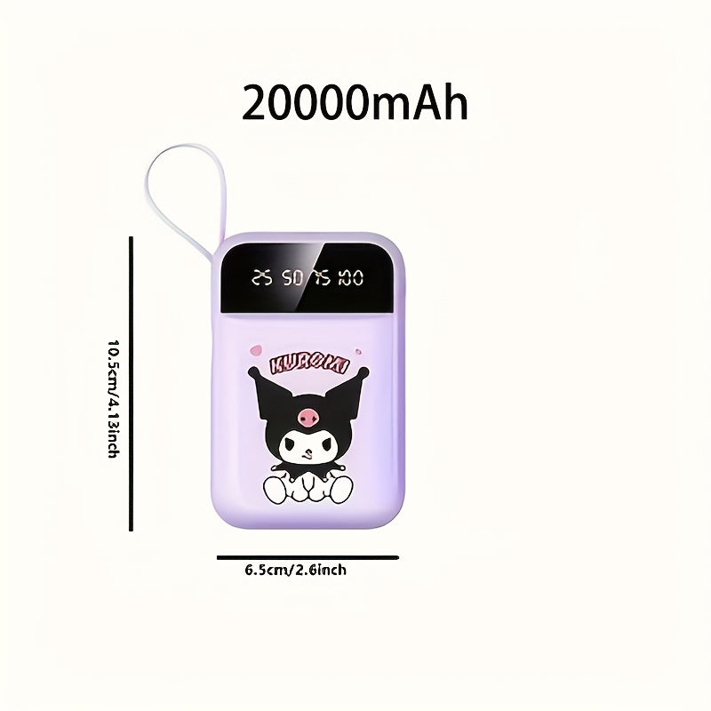 Hello Kitty Power Bank, Kuromi Power Bank 20000mAh Mini Cute Fast Charging Multifunctional, Built-in 4 Cables, Small Size Large Capacity, Kuromi Rechargeable Portable Mobile Phone Charger, Ultra-bright LED Lights, Suitable for IPhone/Android