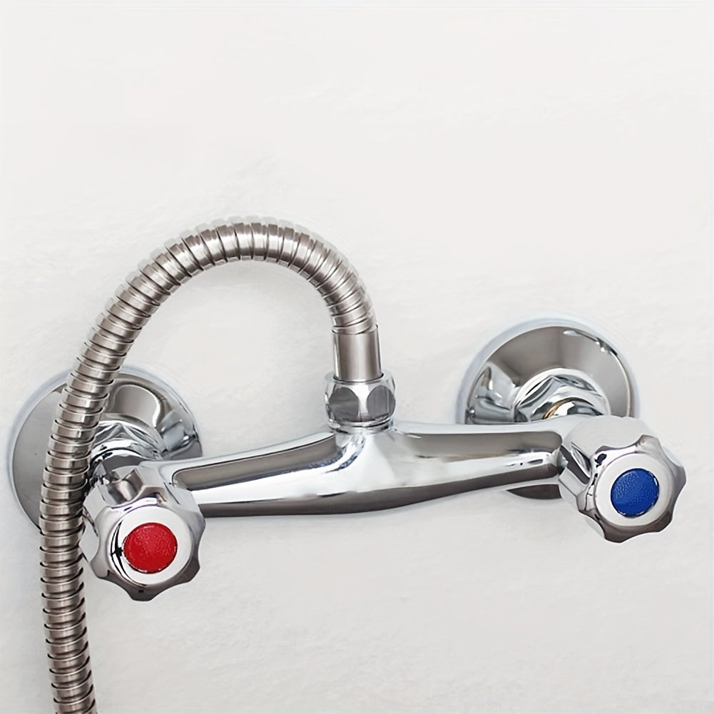 Chrome Plated Brass Dual-Outlet Shower Diverter Valve - With Thermostatic Control Valve, Wall Mounted