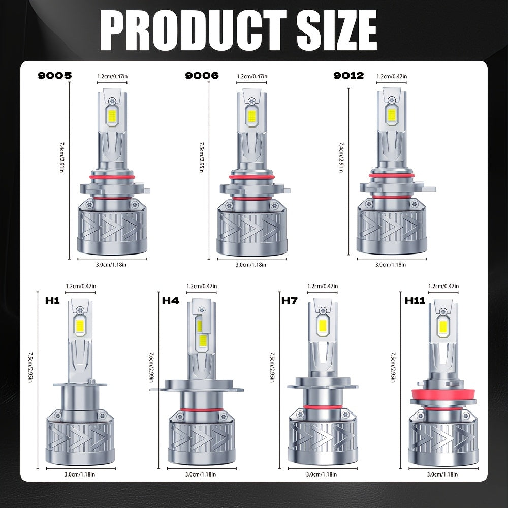 2-Pack LED Car Headlights - 280W Power, 60,000 Lumens Brightness, 6500K Color Temperature, 360° Beam, High/Low Beam Switching, 300m Illumination Distance, Turbo Fan Design, CANBUS Error-Free