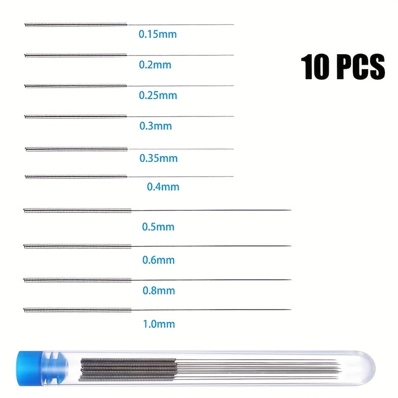 10-Piece Stainless Steel Nozzle Cleaning Tool Kit – For Windshield Wiper Jets, 3D Printer Nozzles, Gas Stove Burners, Shower Heads & Pipe Brushes