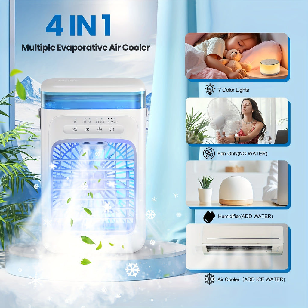 Household Bedroom Mini Desktop Portable Air Cooler Fan, Water Ice Adding Dual Spray Heavy Mist Cold Wind Fan for Camping Travel Summer Use