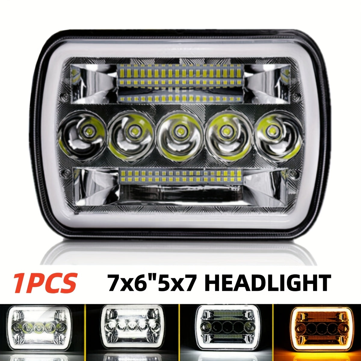 7-Inch Five-Eye Angel Eye Square Light (Pair) Four-Light Mode, 60W Headlight, Suitable for Most Vehicles with 7x6 Inch or 5x7 Inch Sealed Beam Headlights