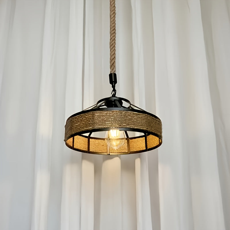 1 piece traditional iron wire woven vintage industrial style Mongolian yurt pendant light, {bulb not included} semi-flush mount installation, Japanese retro ceiling light, warm romantic elegant chandelier, suitable for bedroom, living room
