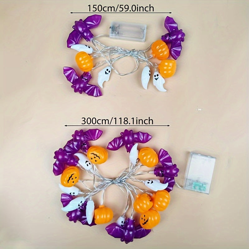 1 件 LED 万圣节南瓜、蝙蝠和灯串 - 节能电池供电的室内装饰，适用于家庭、卧室、派对和窗户庆典、万圣节装饰