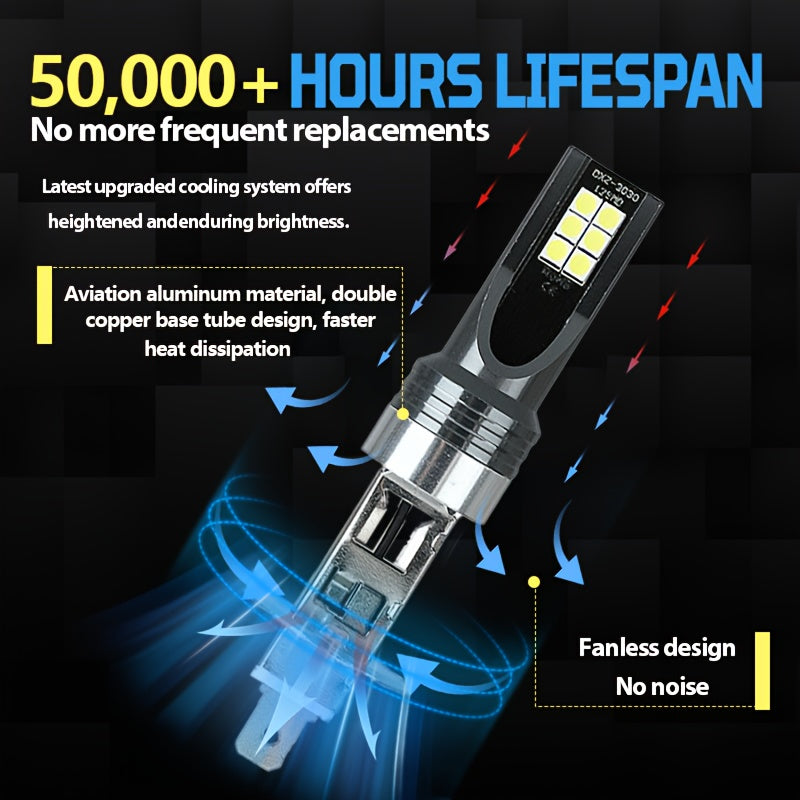 2Pcs H1 LED Headlight Bulbs, Super Bright 1:1 Mini Size Car Light, No Adapter Plug-and-Play, High Power 6500K White Light Canbus H1 Fog Light Bulb, No Battery Included