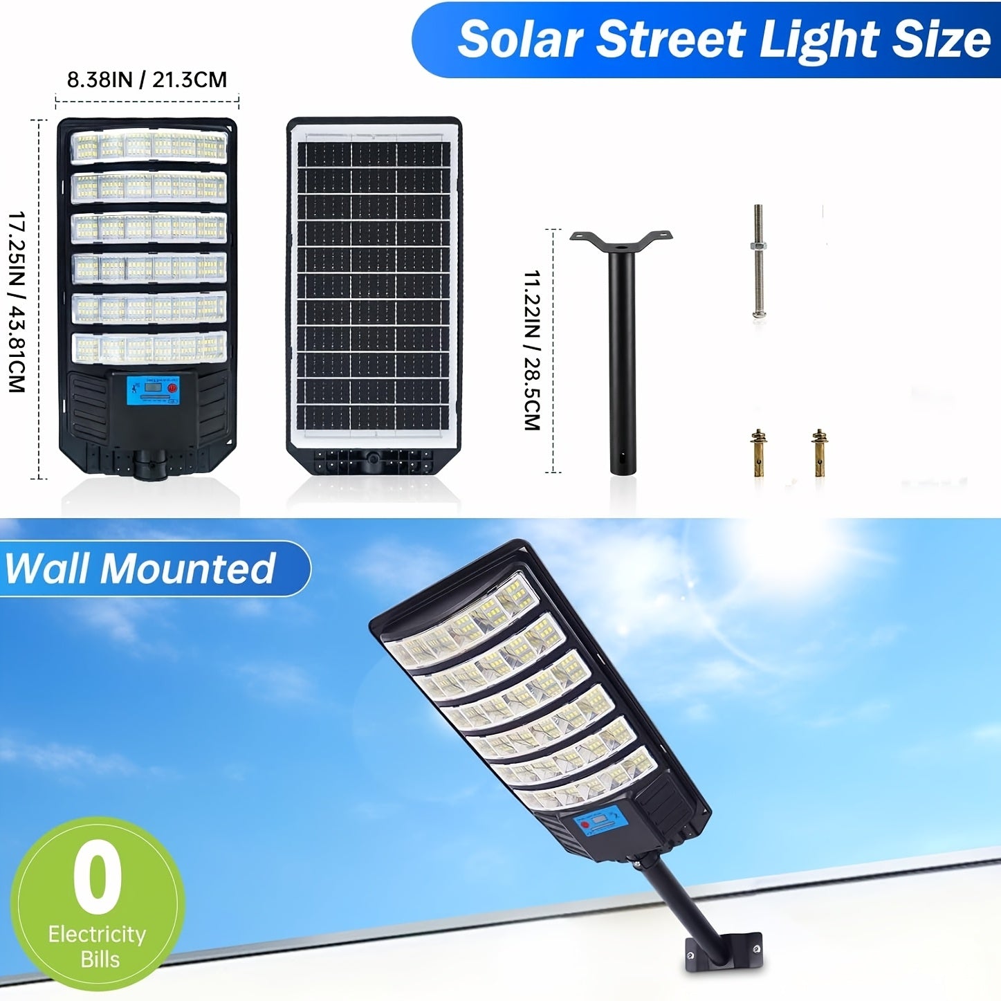 1 Pack Outdoor Solar Street Light, Heavy Duty 6500K LED Parking Lot Light with Sensor, 6000mAh Dusk-to-Dawn Solar Floodlight, Perfect for Courtyard, Garden, Parking Lot Security Lighting