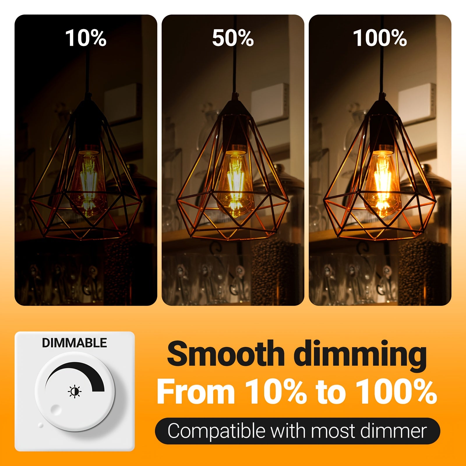 ALLU LED Edison bulb 8W, 1100 lumens dimmable LED bulb, 5000K cool white & 2700K warm white, 4000K daylight white, ST21/ST64 LED filament bulb, CRI 85+, E26 medium screw base, flicker-free, 6-pack, ETL certified