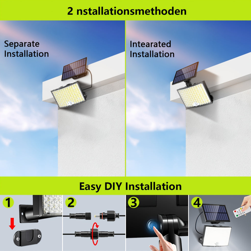1/2 Pack Solar Outdoor Light, IP65 Solar LED Spotlight with 5 Lighting Modes / 196.85-Inch Cable, 268 LED High-Brightness Security Light with Remote Control, Motion Sensor Floodlight Wall Light with 3 Modes, Perfect for Garden, Courtyard, Pathway