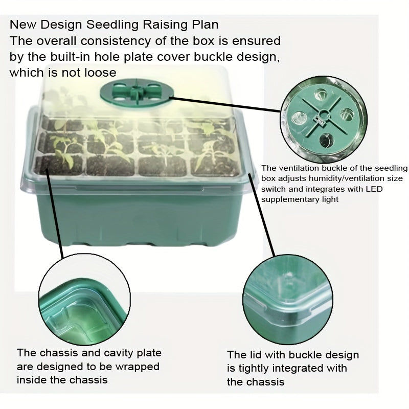 1/2/3/4/5-Pack Seedling Tray Kit with Grow Light – 12/24/36/48/60 Cells Tray with Adjustable Brightness & Humidity Control; Hydroponic Wheatgrass Seedling Starter Kit, Ideal for Grow Light Cultivation