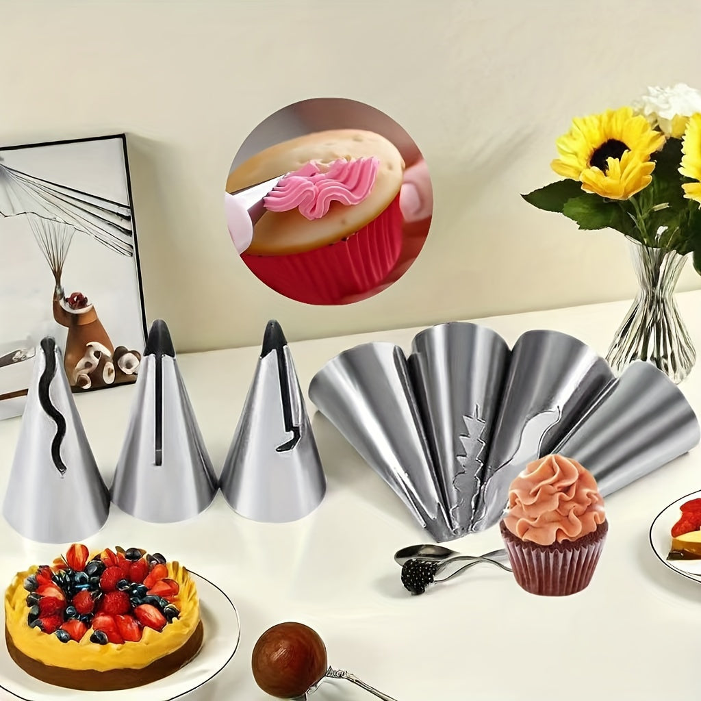 7-Piece Stainless Steel Ruffled Skirt Piping Nozzles – Cake Decorating Tool Kit with Unique Patterns for Cupcakes & Pastries – Premium Baking Supplies for Professional & Home Bakers – Easy to Clean & Food-Safe, Baking Accessories