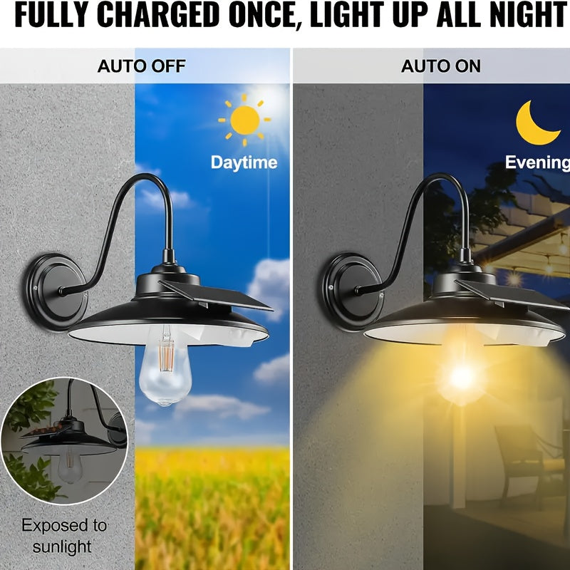 1 Pack/2 Packs Outdoor Wall Light, Outdoor Solar Light, Solar Barn Light, with 3 Lighting Modes and Motion Sensor, Outdoor Farmhouse Gooseneck Light, Wall Mount, Suitable for Outdoor Courtyard, Street, Garage, Shed, Patio