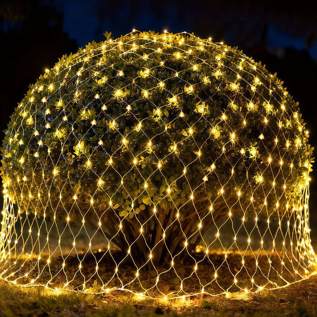 户外太阳能仙女灯串，101/198LED珠花园装饰网灯，3×2M/1.5×1.5M灯饰，12 种照明模式，适用于庭院、露营、阳台、假日、草丛、派对、婚礼装饰