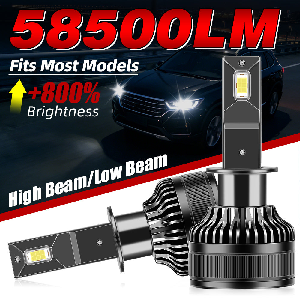2-Pack Practical Headlights High Power 180W 58500 Lumens High/Low Beam Dual Mode 6000K Color Temperature LED Bulbs Models H1 H4 H7 H11 9005 9006 Fits 12V/24V Voltage 360° Beam Angle 1000% Brightness
