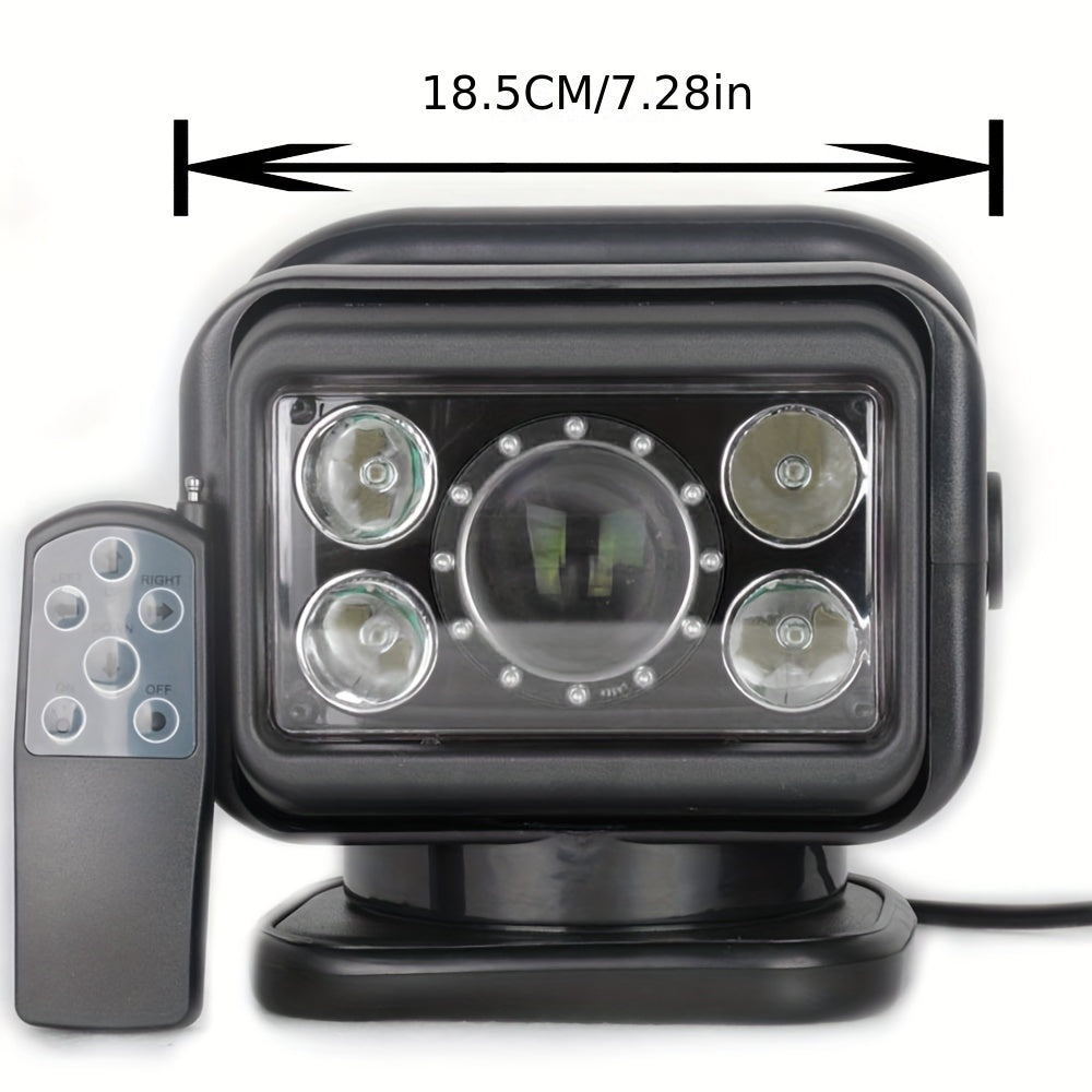 Handheld LED searchlight 7-inch 70W 360° rotating remote control work light - 12-24V compact off-road lighting, suitable for SUVs, ATVs, trucks, boats, hunting and fishing, with car plug power supply, remote control lamp