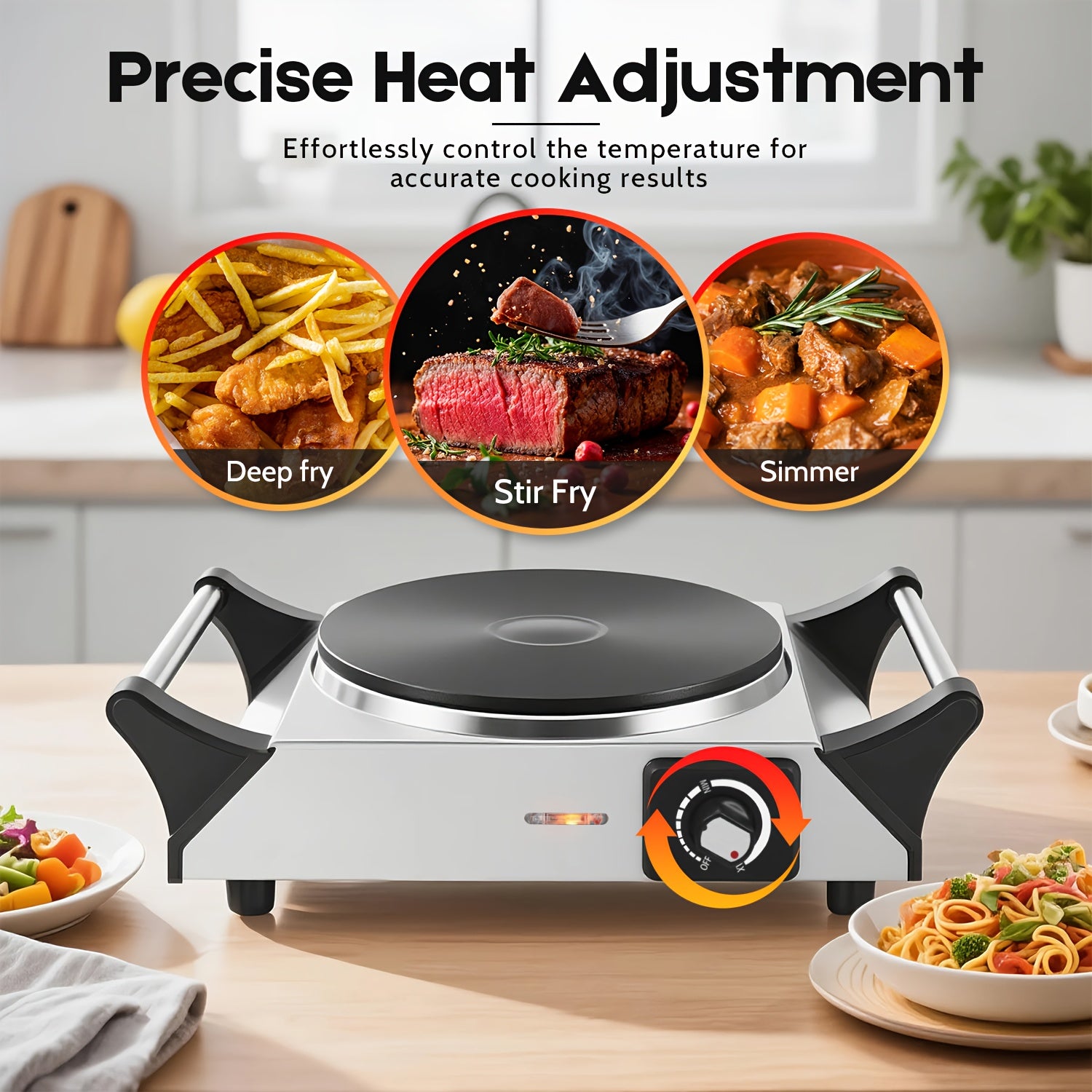 1500W Professional Infrared Heating Plate, 7.6-Inch Stainless Steel Burner with Adjustable Temperature Control, 35lb Weight Capacity, Ideal for Home, Office & Commercial Use.