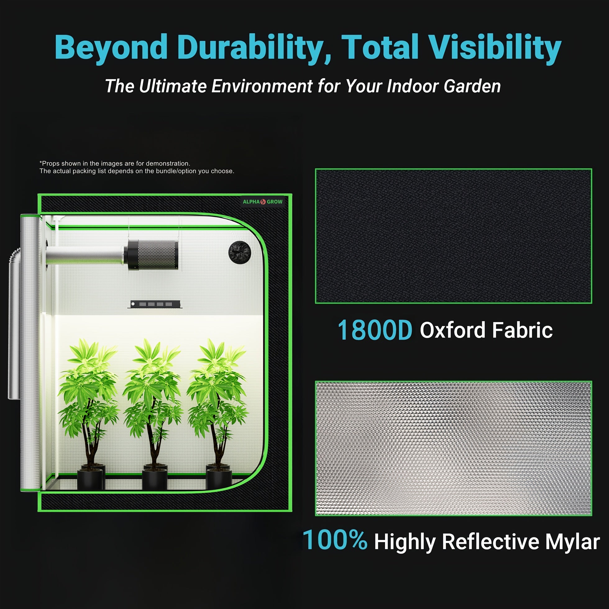 Pro 4x2/4x4/2x2 1800D Grow Tent Kit, 48"x24"x60", Complete Hydroponic System Kit for Indoor Plants, 100W Full Spectrum LED Grow Light, 240CFM 6" Inline Fan & Independent Carbon Filter Air Circulation, High-Reflective Mylar Setup