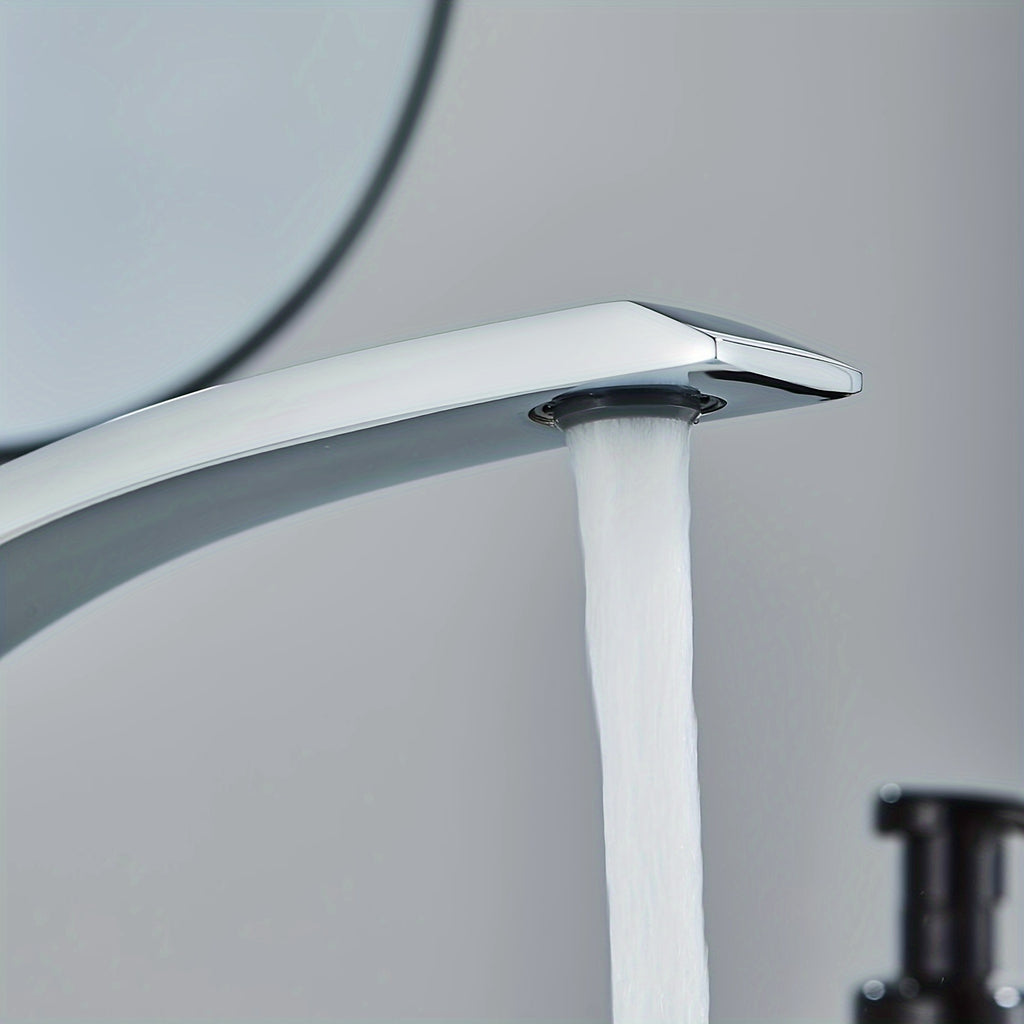 Single Handle Mixer Faucet for Bathroom Sink - Waterfall Design, Hot & Cold Water, Includes 2 US Standard 9/16" Hoses - Available in Matte Black, Brushed Nickel & Polished Chrome