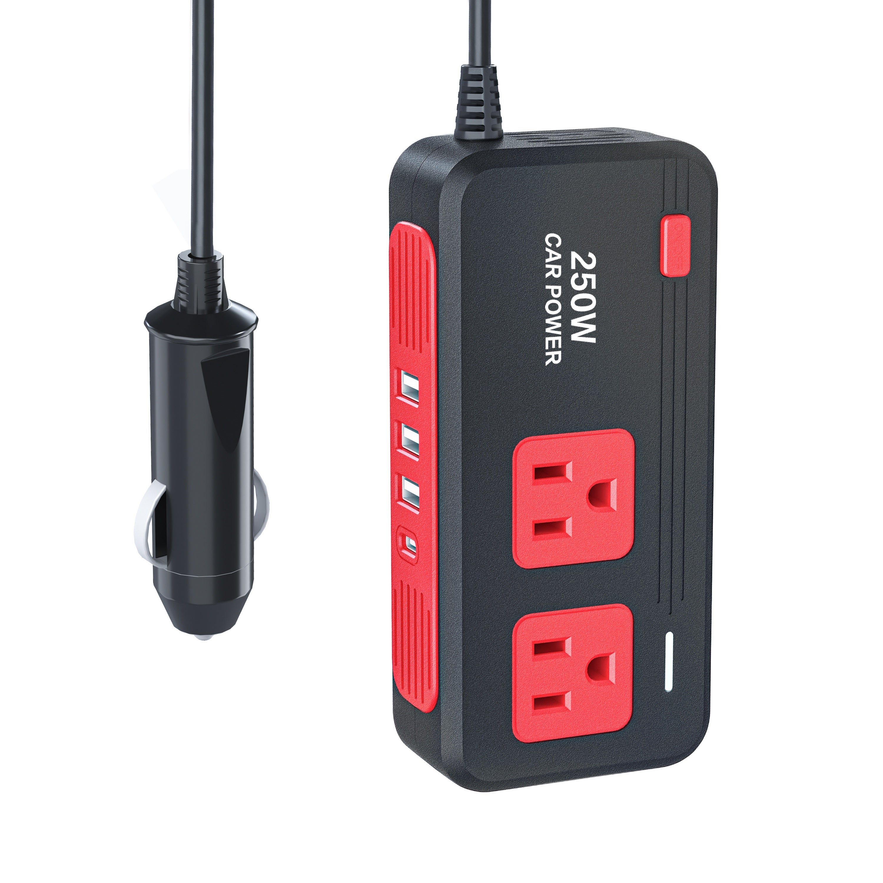 250W QC 3.0新款车载电源逆变器，配备3个USB接口与Type-C接口，快速充电器，12V直流转110V交流转换器，适用于公路旅行与露营，可用于电脑、汽车、卡车、房车，无需电池