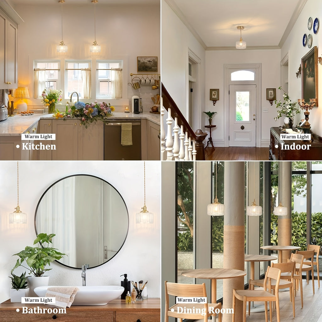 Pendant Light 2-Pack, with Glass Shade, Brass Vintage Pendant Light, Adjustable Hanging Light, Suitable for Kitchen Island, Dining Room, Hallway