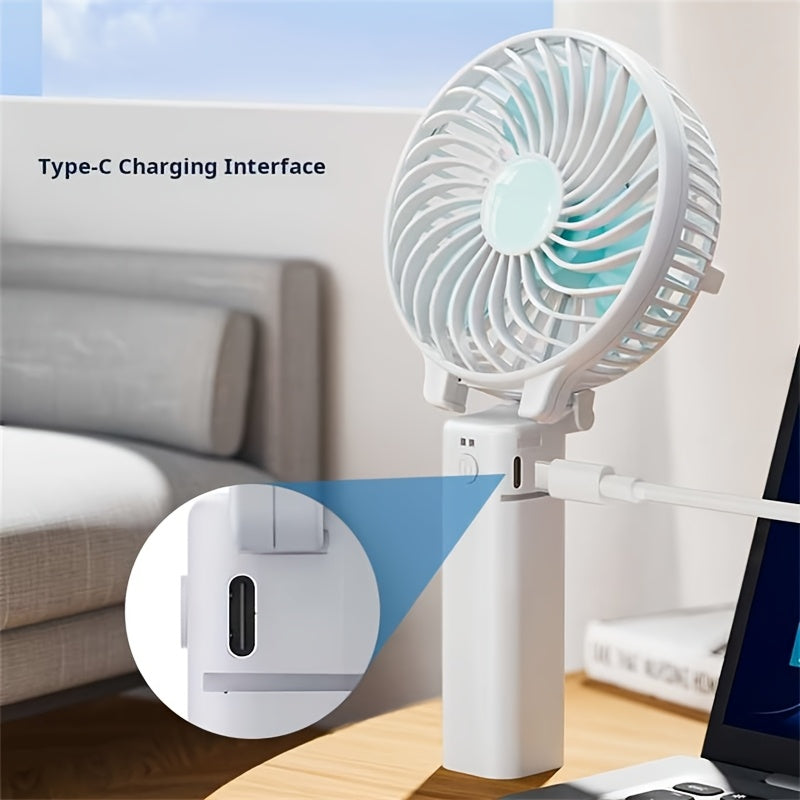 Stylish Minimalist Handheld Fan, Foldable Portable Mini Fan, USB Rechargeable Desktop Fan with 3 Wind Speed Modes