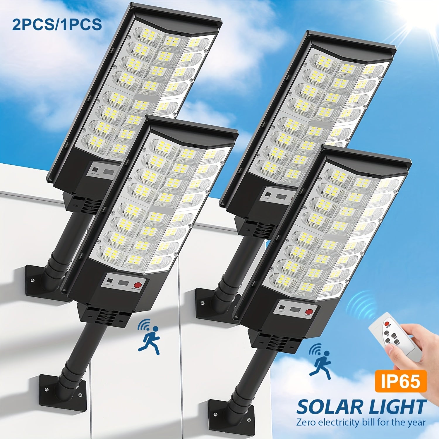 2 Pack / 1 Pack - Solar Outdoor Street Light, Home/Commercial Street Lighting, Super Bright Security Street Light, Automatic Sensor Switch with PIR Motion Sensor - Perfect for Street Lighting, Garden, Garage, Backyard, Doorway, RV Lighting