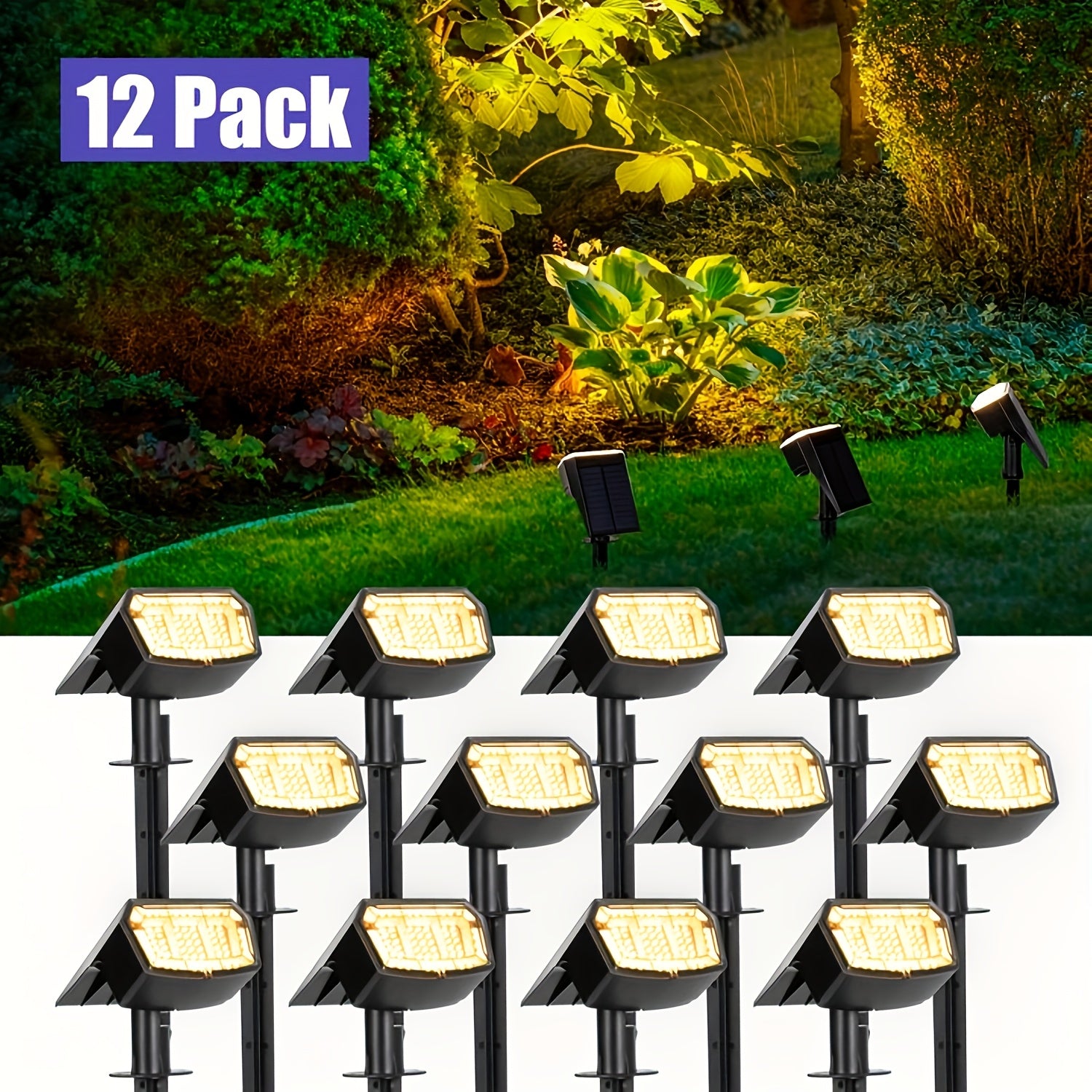 12/2-Piece Solar Outdoor Light Garden IP65 Waterproof 3 Lighting Modes Solar Spotlight Christmas Decoration Outdoor Accent Light Landscape Solar Light Outdoor Courtyard Landscape Lighting Suitable for Garden, Courtyard, Camping