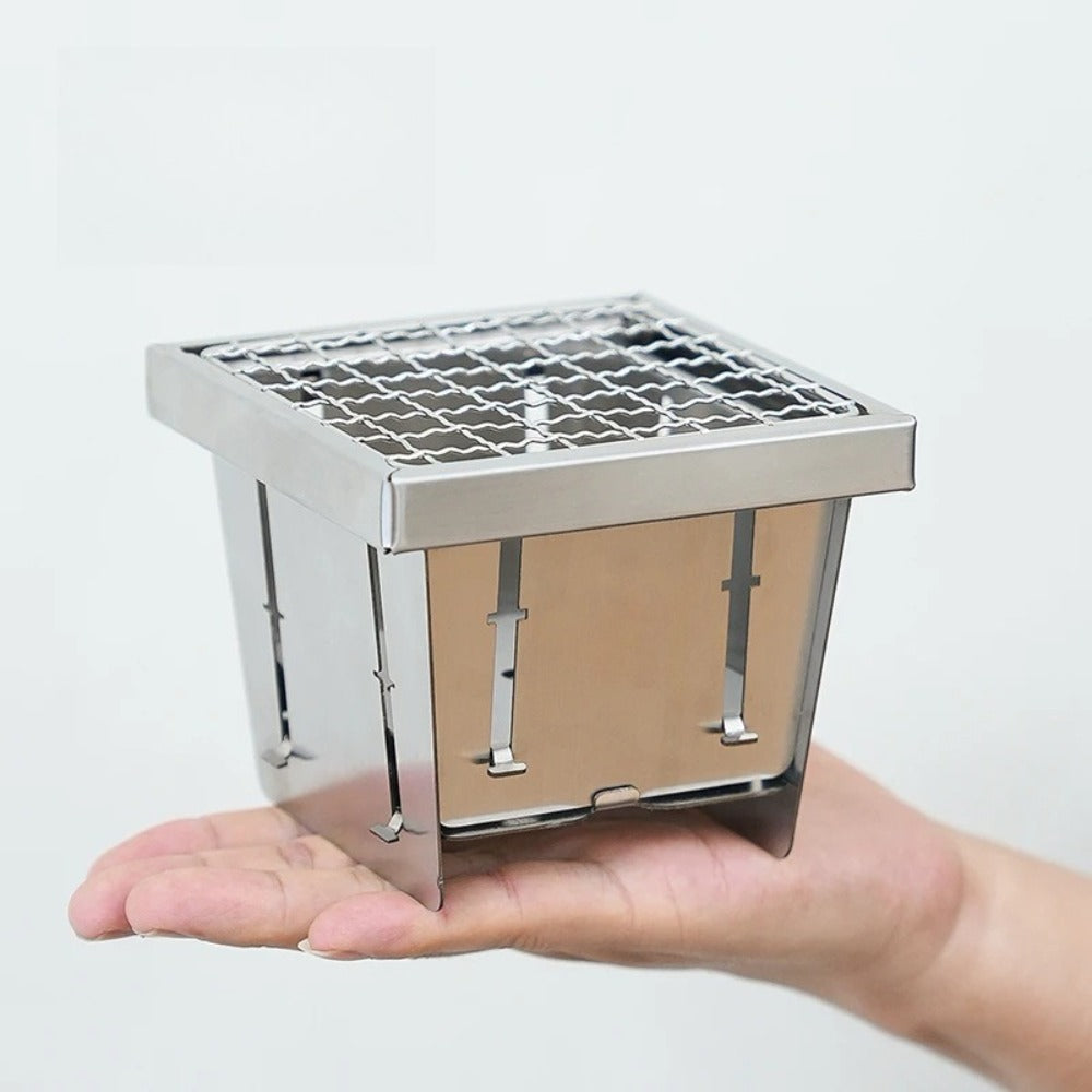 Outdoor Patio Pocket Stove, Yard BBQ Enclosure Stove for Tea Boiling, Portable Foldable Stainless Steel Grill for Outdoor Multi-Person Gatherings